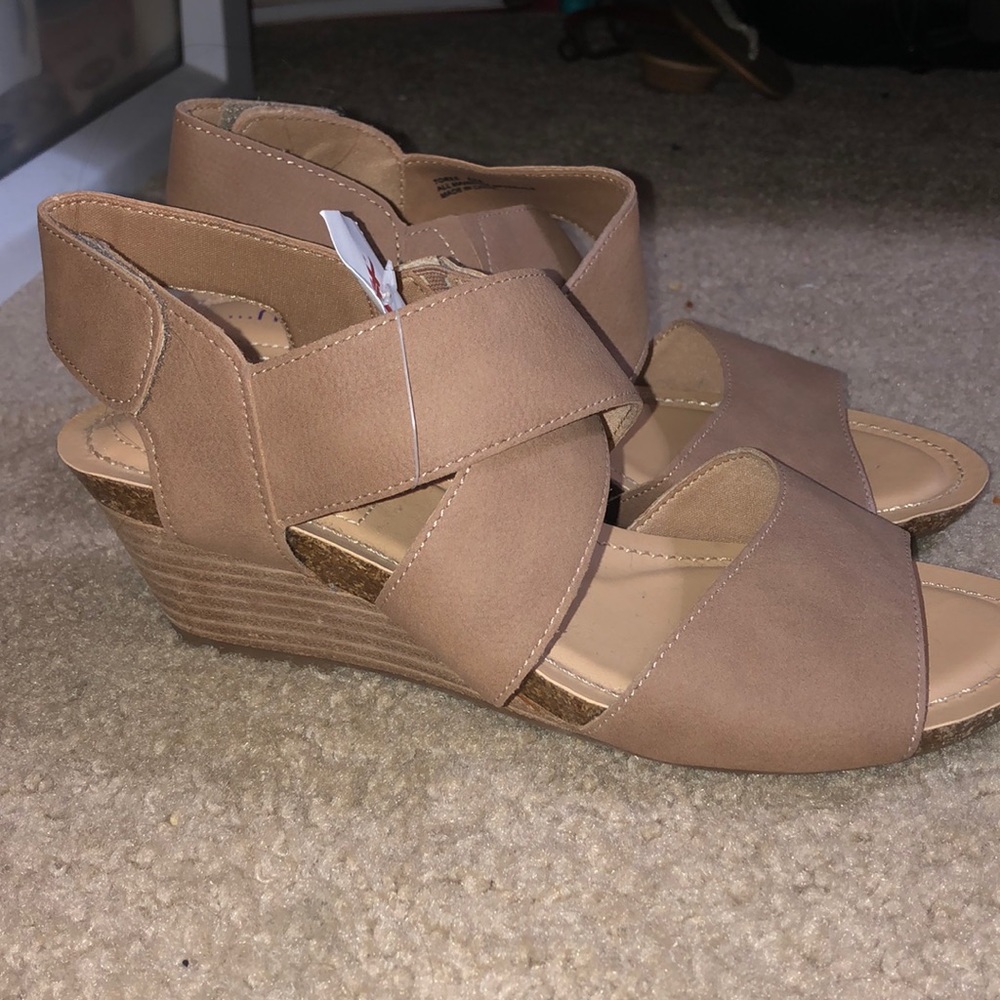 Taupe Velcro Back Low Wedge Shoes Size 8 NWT